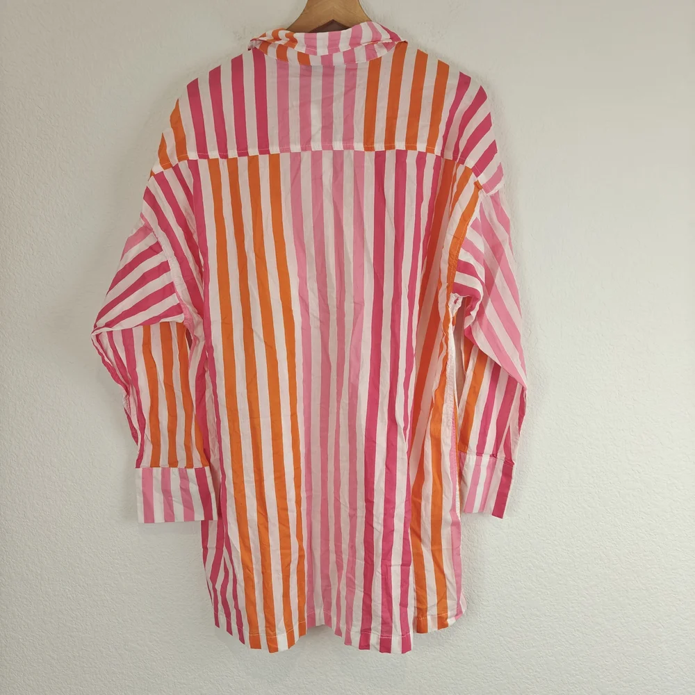 Beach Riot Nwot Alexa Coverup Button Down Sunset Stripes Pink Orange Sz L/XL - Picture 11 of 14